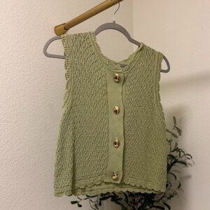 Future Collective Button-Front Sweater Vest – Sage Green – Size M – 100% Cotton